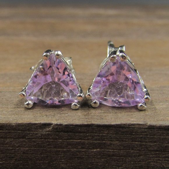 Jewelry - Sterling Ornate Triangle Amethyst Stud Earrings